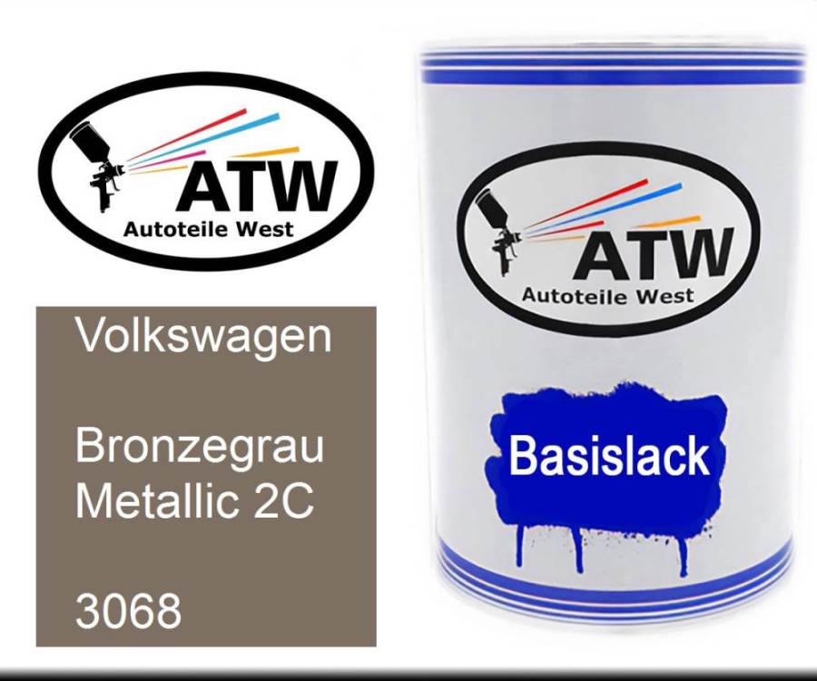 Volkswagen, Bronzegrau Metallic 2C, 3068: 500ml Lackdose, von ATW Autoteile West.